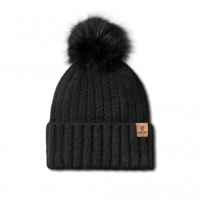 Ariat  Chilton Womens Faux Fur Pom Pom Beanie - Black
