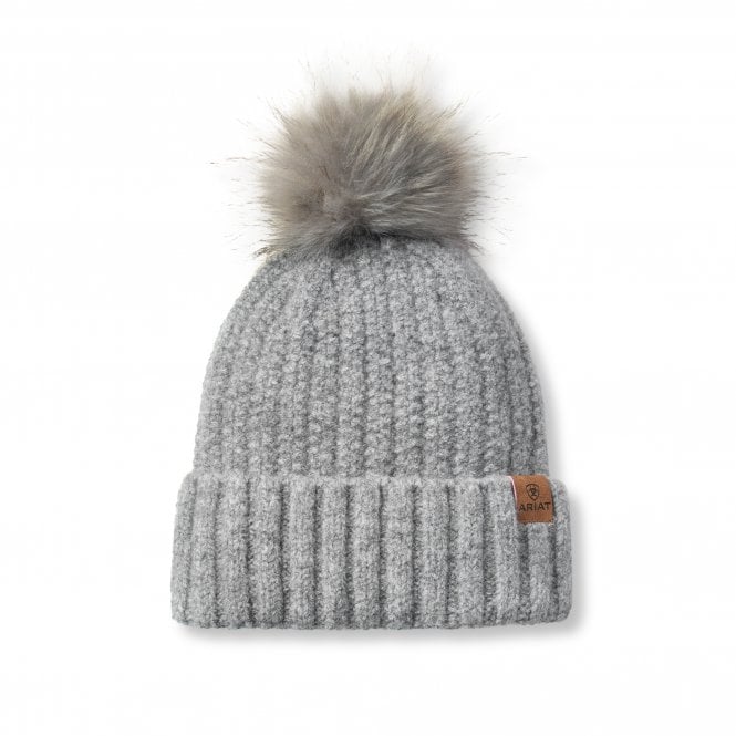 Ariat  Chilton Womens Faux Fur Pom Pom Beanie - Heather Grey