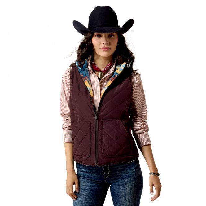 Ariat  Dilon 2.0 Womens Reversible Insulated Gilet - Choclate Plum/Lakeside South