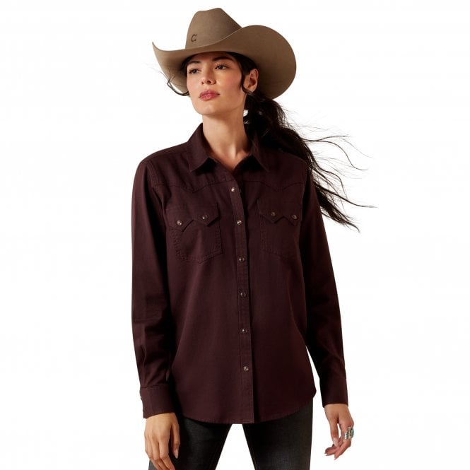 Ariat  Earthbound Womens Western Snap Shirt - Chocolate Plum