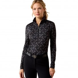 Ariat Lunaveil 1/2 Zip Womens Baselayer - Black French Link Print