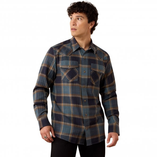 Ariat  Mens Retro Harbert Fitted Snap Shirt - Inkwell Plaid