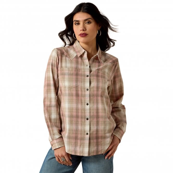 Ariat  REAL Billie Jean Womens Long Sleeved Shirt - White Pepper Coral Plaid