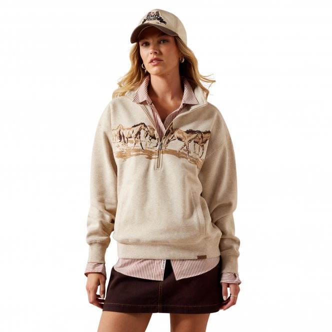 Ariat  Running Wild Womens 1/2 Zip Sweatshirt - Oatmeal Heather