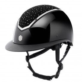 Charles Owen Kylo Crystal WIDE Peak Riding Hat - Black Gloss/Chrome