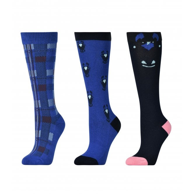 Dublin  Kids 3 Pack Childrens Socks - Cornflower Peekaboo Pony