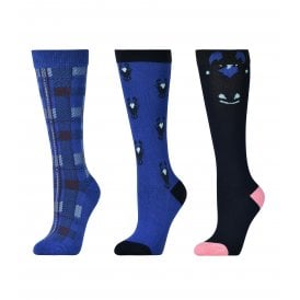 Dublin Kids 3 Pack Childrens Socks - Cornflower Peekaboo Pony
