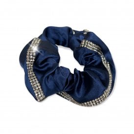 Equetech Satin Deluxe Crystal Hair Scrunchie - Navy