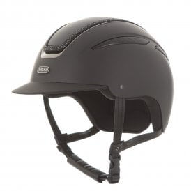 Evoke Callisto Classic Peak Riding Hat - Black/Black Crystal Frame