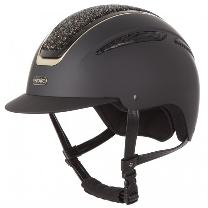 Evoke  Callisto Classic Peak Riding Hat - Black/Gold Crystal