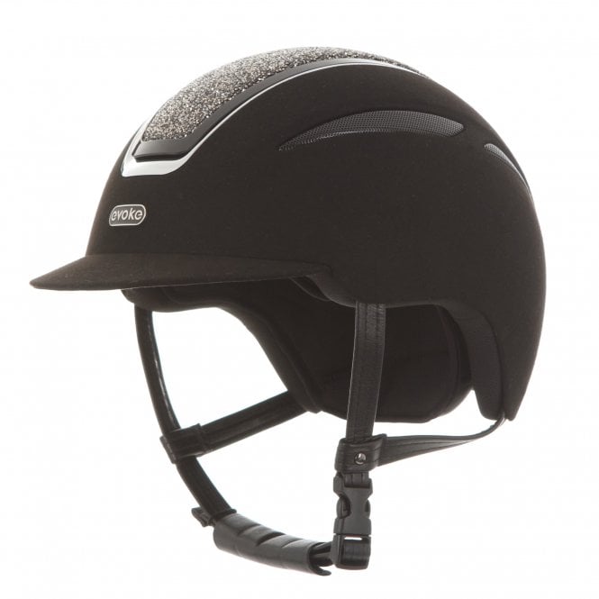 Evoke  Callisto Classic Peak Riding Hat - Black Suede/Marcasite Crystal