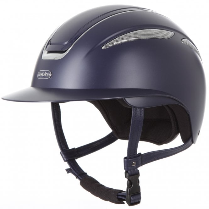 Evoke  Callisto Classic Peak Riding Hat - Navy/Chrome
