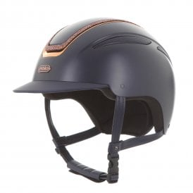 Evoke Callisto Classic Peak Riding Hat - Navy/Rose Gold Crystal Frame