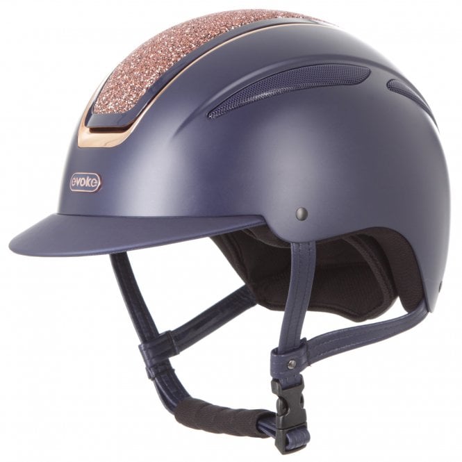 Evoke  Callisto Classic Peak Riding Hat - Navy Rose Gold Crystal