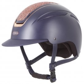 Evoke Callisto Classic Peak Riding Hat - Navy Rose Gold Crystal