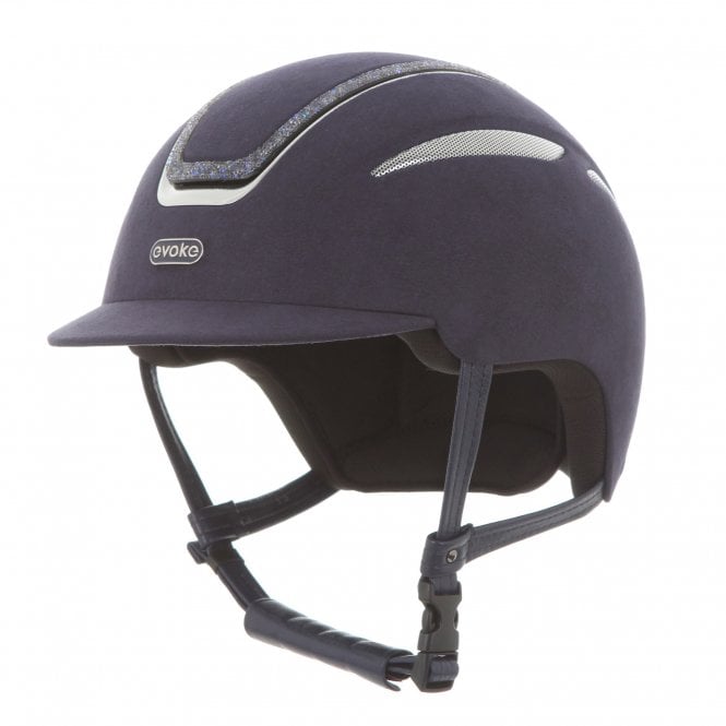 Evoke  Callisto Classic Peak Riding Hat - Navy Suede/Steel Crystal Frame