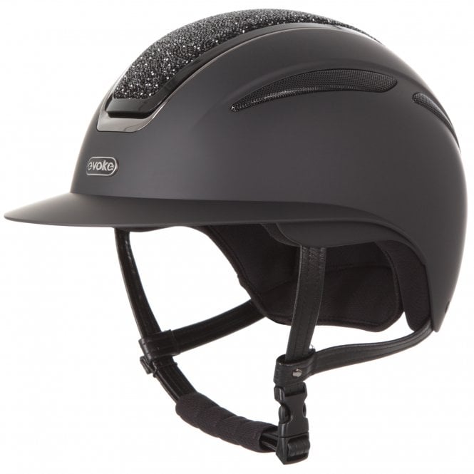 Evoke  Callisto Wide Peak Riding Hat - Black/Black Crystal