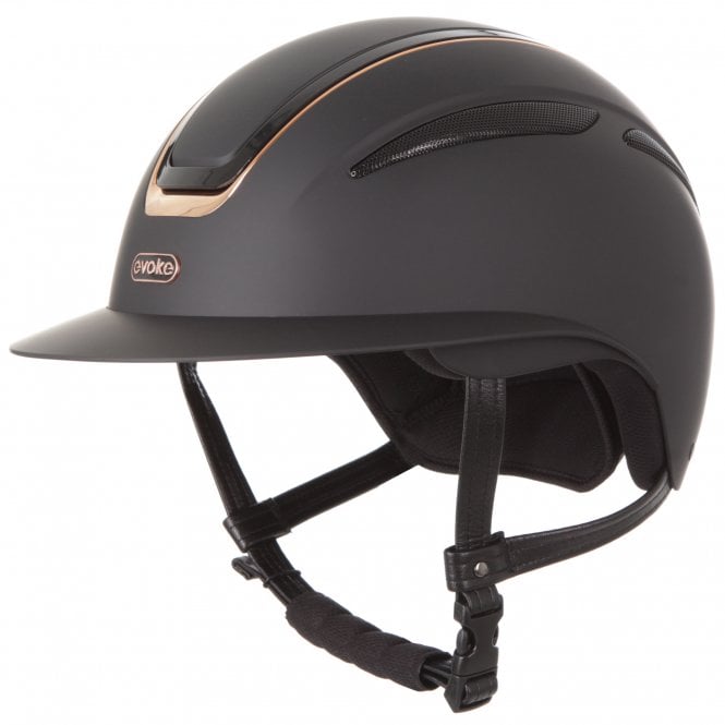 Evoke  Callisto Wide Peak Riding Hat - Black/Rose Gold