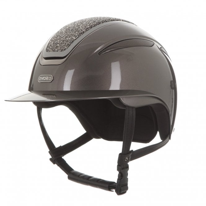 Evoke  Callisto Wide Peak Riding Hat - Metallic Graphite/Marcasite Crystal Frame