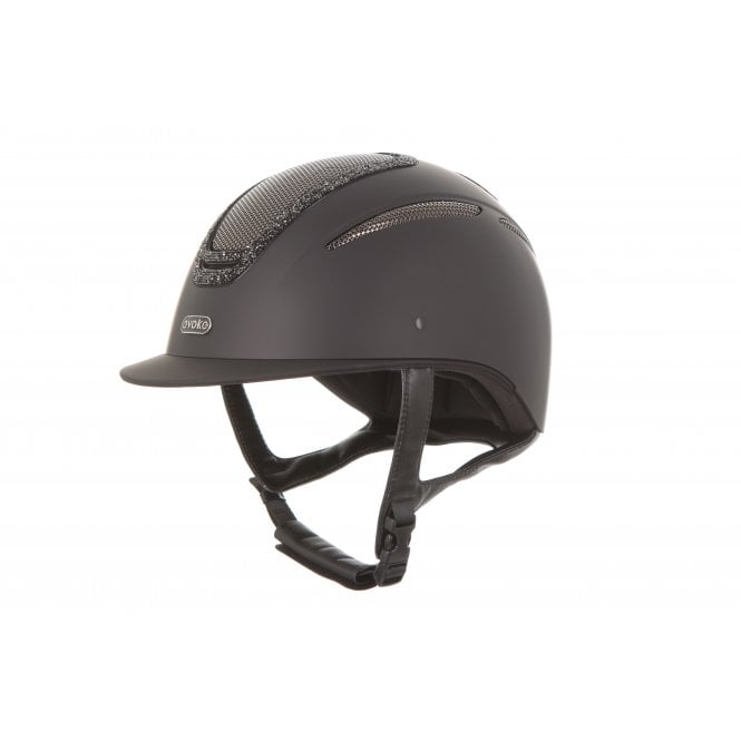 Evoke  Elara Classic Peak Riding Hat - Black/Black Crystal Frame