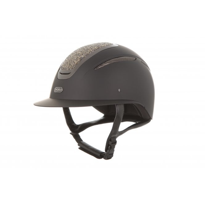 Evoke  Elara Wide Peak Riding Hat - Black/Gold Crystal