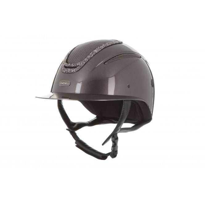 Evoke  Elara Wide Peak Riding Hat - Metallic Graphite/Marcasite Crystal Frame