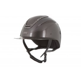 Evoke Elara Wide Peak Riding Hat - Metallic Graphite/Marcasite Crystal Frame