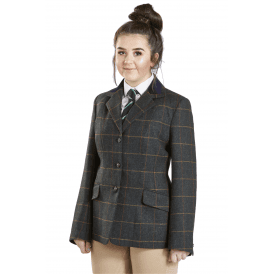 Firefoot Fewston Girls Velvet Collar Tweed Jacket - Green Check