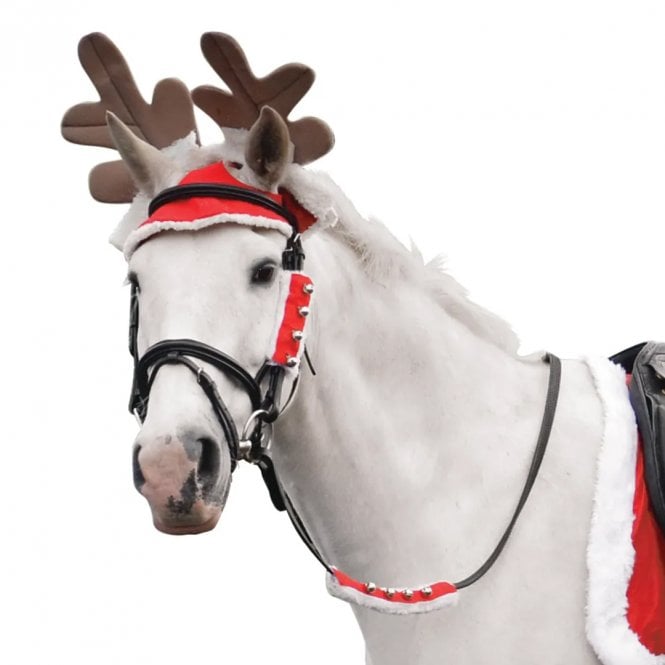 HY Equestrian  Christmas Reindeer Antlers - Red/White/Brown - One Size