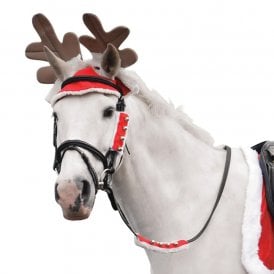Hy Equestrian Christmas Reindeer Antlers - Red/White/Brown - One Size