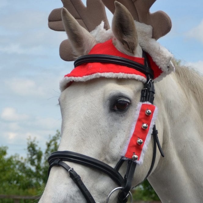 HY Equestrian  Christmas Santa Bridle Set (Set of 3) - Red/White