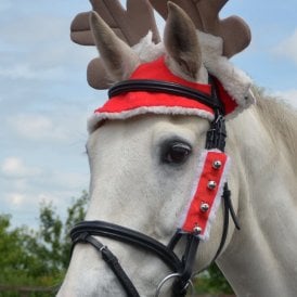 Hy Equestrian Christmas Santa Bridle Set (Set of 3) - Red/White