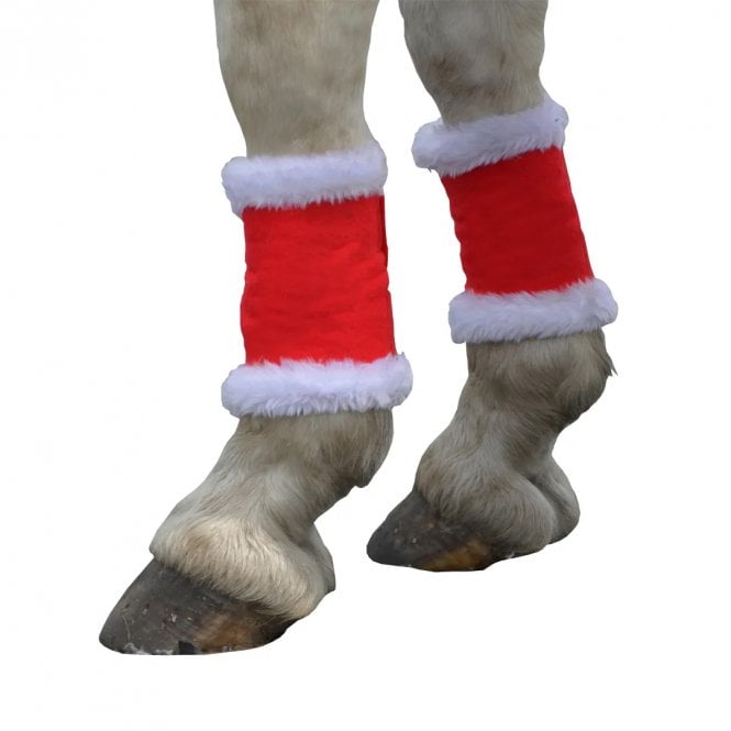 HY Equestrian  Christmas Santa Horse Leg Wraps (Set of 4) - Red/White