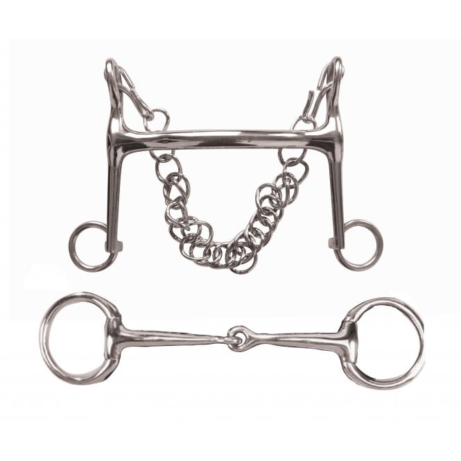 Korsteel  Stainless Steel Mullen Mouth Fixed Cheek Eggbutt Weymouth Set