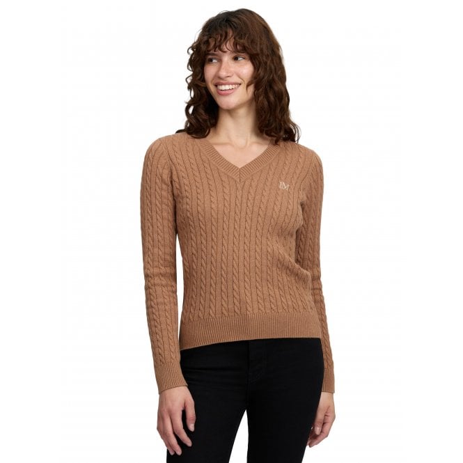 LeMieux Horsehealth LeMieux Carla Cable V-Neck Knit Womens Jumper - Caramel