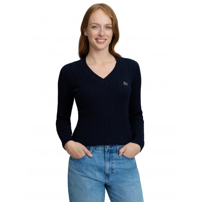 LeMieux Horsehealth LeMieux Carla Cable V-Neck Knit Womens Jumper - Navy