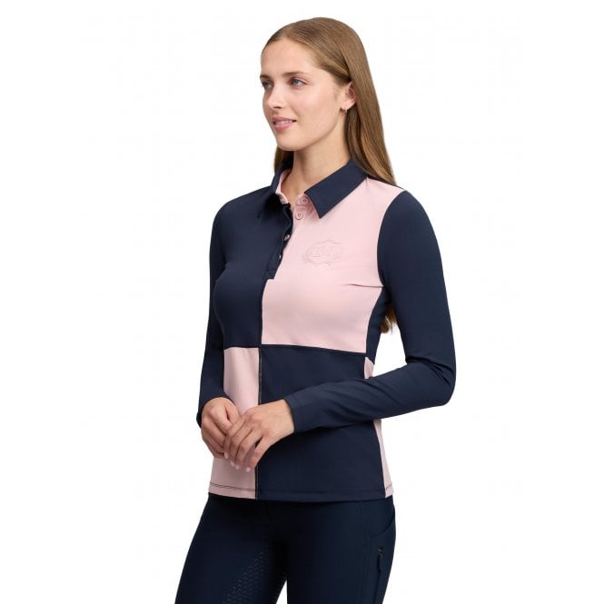 LeMieux Horsehealth LeMieux Harlequin Womens Rugby Shirt Base Layer - Petal/Navy