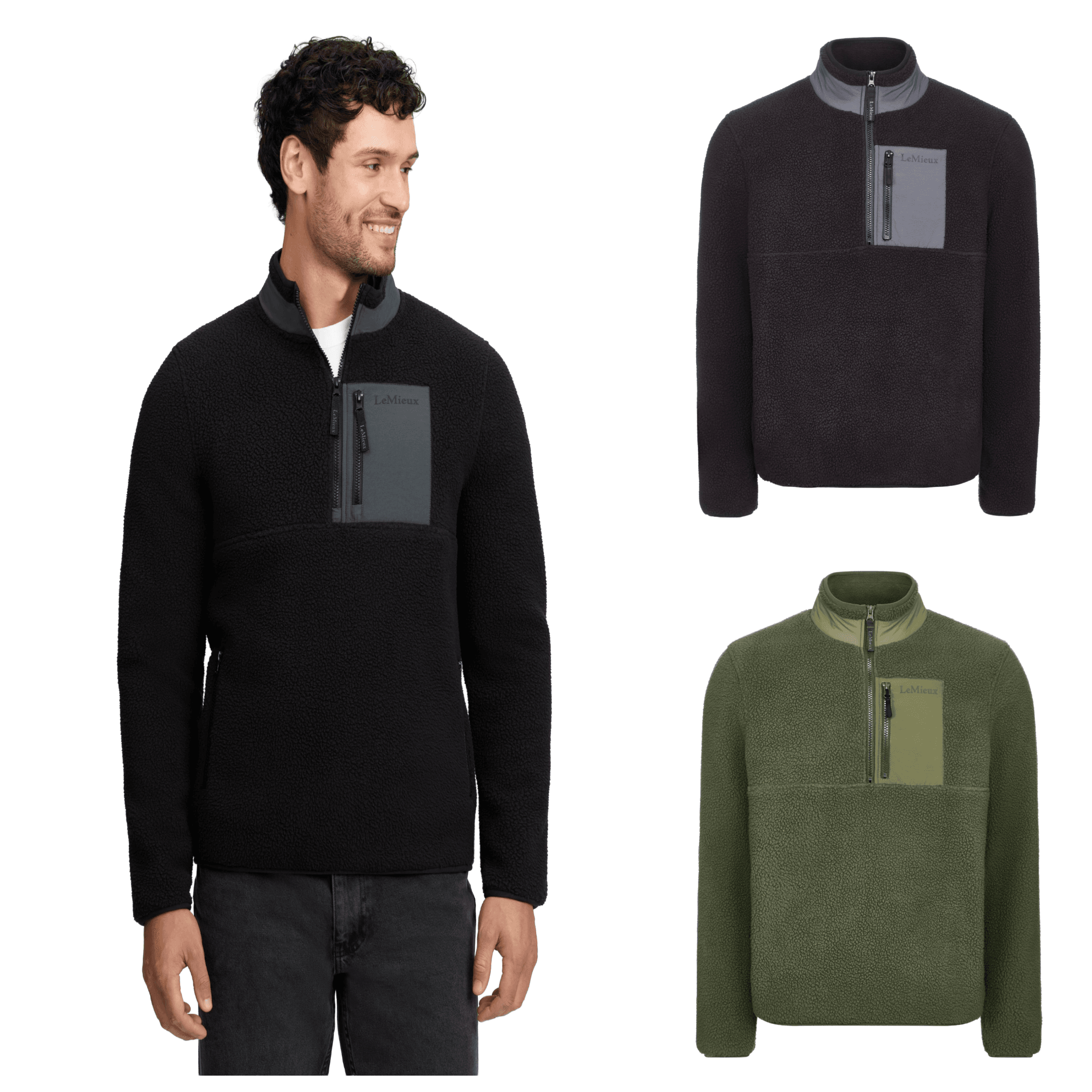 LeMieux Mens Borg Half Zip Sweat - Olive or Black | Heavyweight