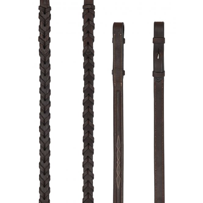 LeMieux  Hunter Laced Reins with Stitching - Havana/Silver