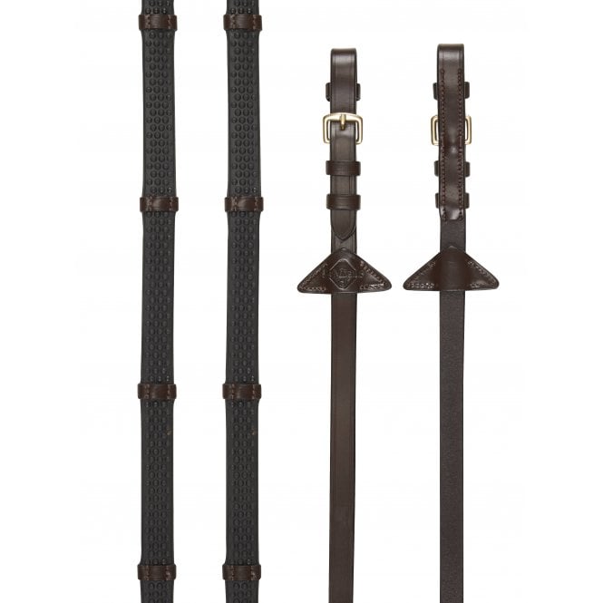 LeMieux  Soft Rubber Reins with Stoppers - Havana/Brass