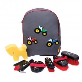 Tractor Collection Complete Grooming Kit Rucksack by Little Knight - Charcoal Grey/Red