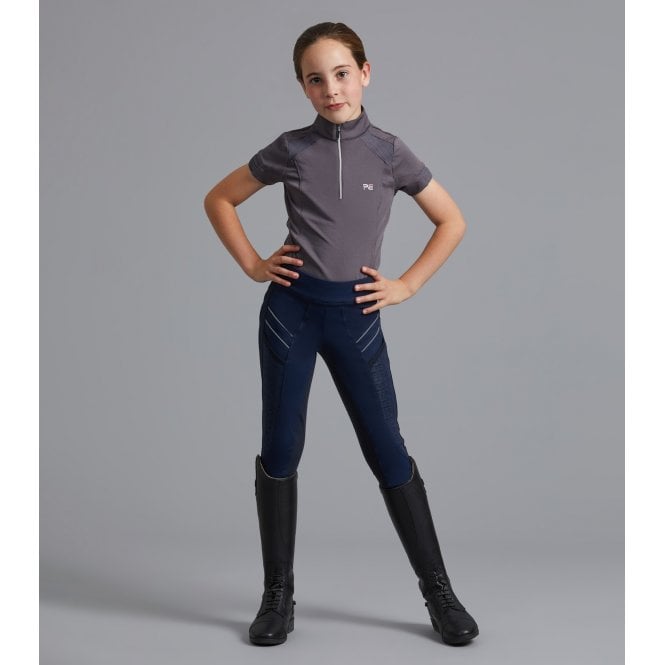 Premier Equine  Astrid Girls Full Seat Gel Pull On Riding Tights - Navy Blue