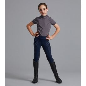 Premier Equine Astrid Girls Full Seat Gel Pull On Riding Tights - Navy Blue