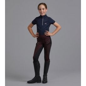 Premier Equine Astrid Girls Full Seat Gel Pull On Riding Tights - Wine