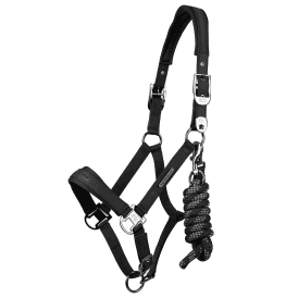 PremierEquine Duco Padded Head Collar with Lead Rope - Black