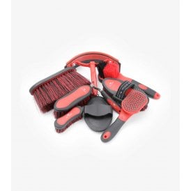 Premier Equine Soft-Touch Grooming Kit Set - Black & Red