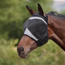 Shires Fine Mesh Fly Mask With Ear Hole - Jet Black