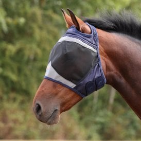 Shires Fine Mesh Fly Mask With Ear Hole - Navy Blue