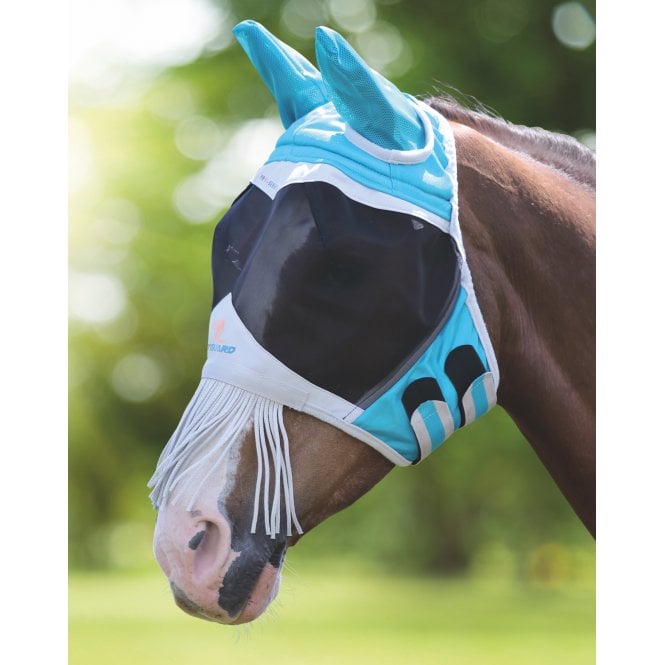 Shires  Fine Mesh Fly Mask with Nose Fringe - Teal