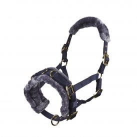 Shires Fleece Lined Lunge Cavesson - Navy Blue